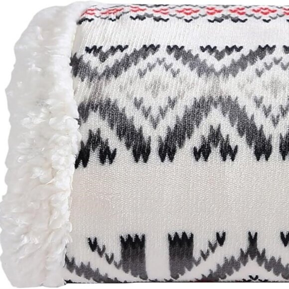 NWT Eddie Bauer Sherpa & Brushed Fleece Throw, Mountain Village Red, - Picture 11 of 11